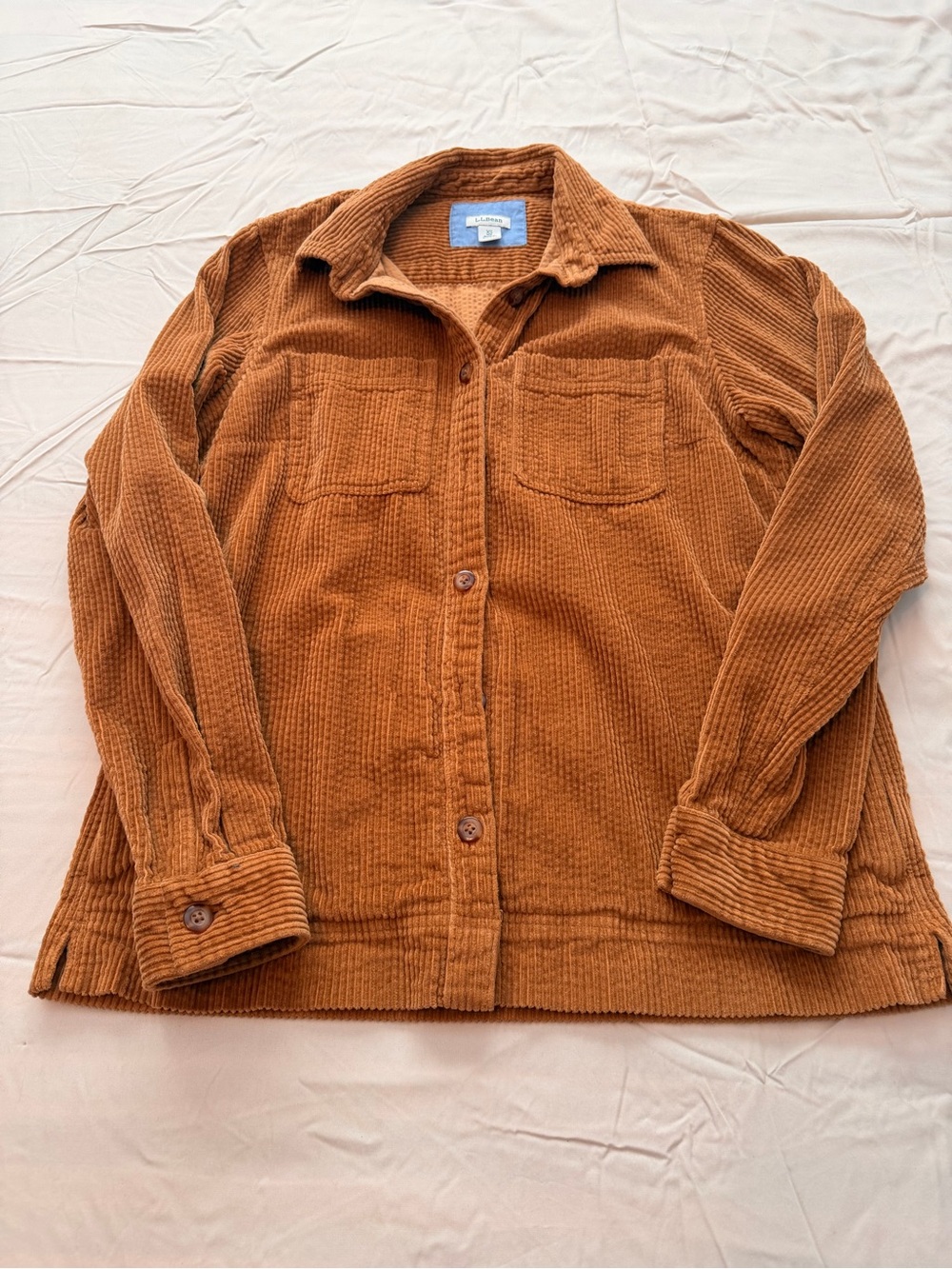 Corduroy Button-Front Shirt Jacket in Rust Brown